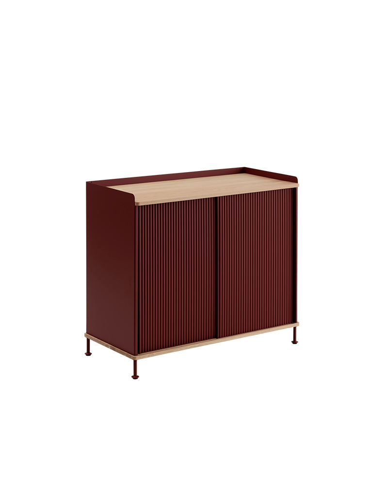Enfold - Dark red sideboard - Ribbed metal - Oak