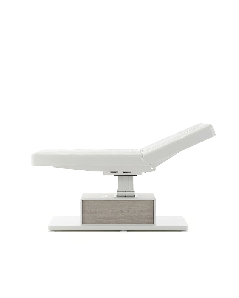 The Ben - White massage treatment table with gray oak pattern details - with motor - without armrests