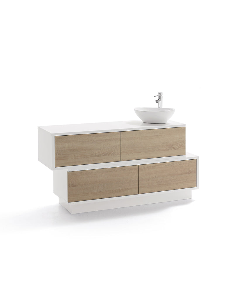 Swing - White reception desk with hand wash and drawers in oak pattern