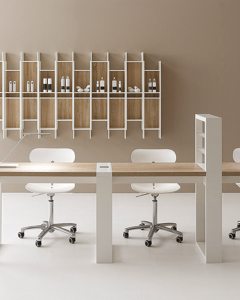Living - White manicure table with LED light - Built-in shelf - Without suction