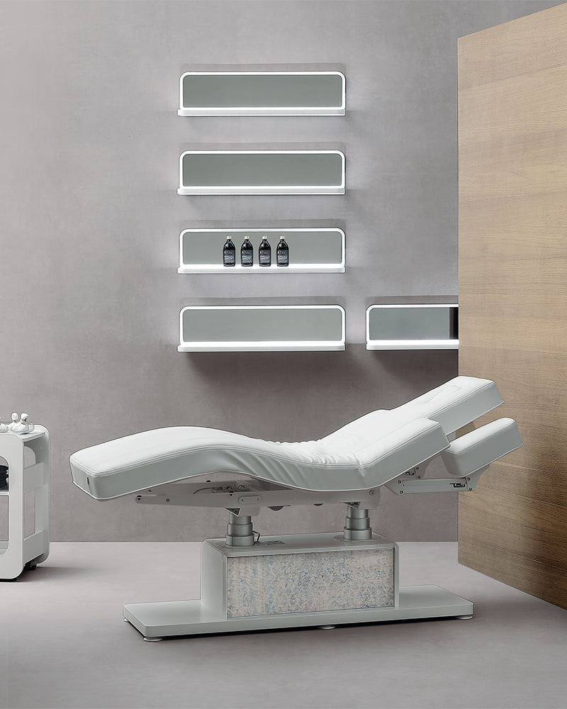 The Clair - White and gray massage treatment table - with motor - with adjustable armrests