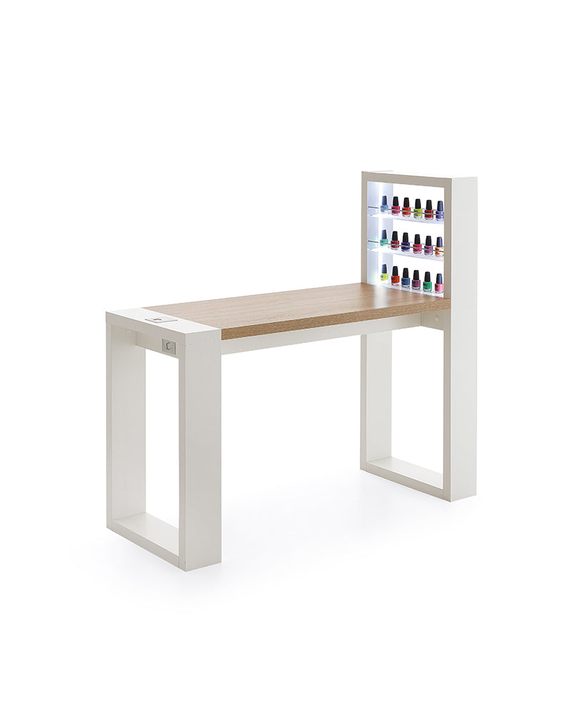 Living - White manicure table with LED light - Built-in shelf - Without suction
