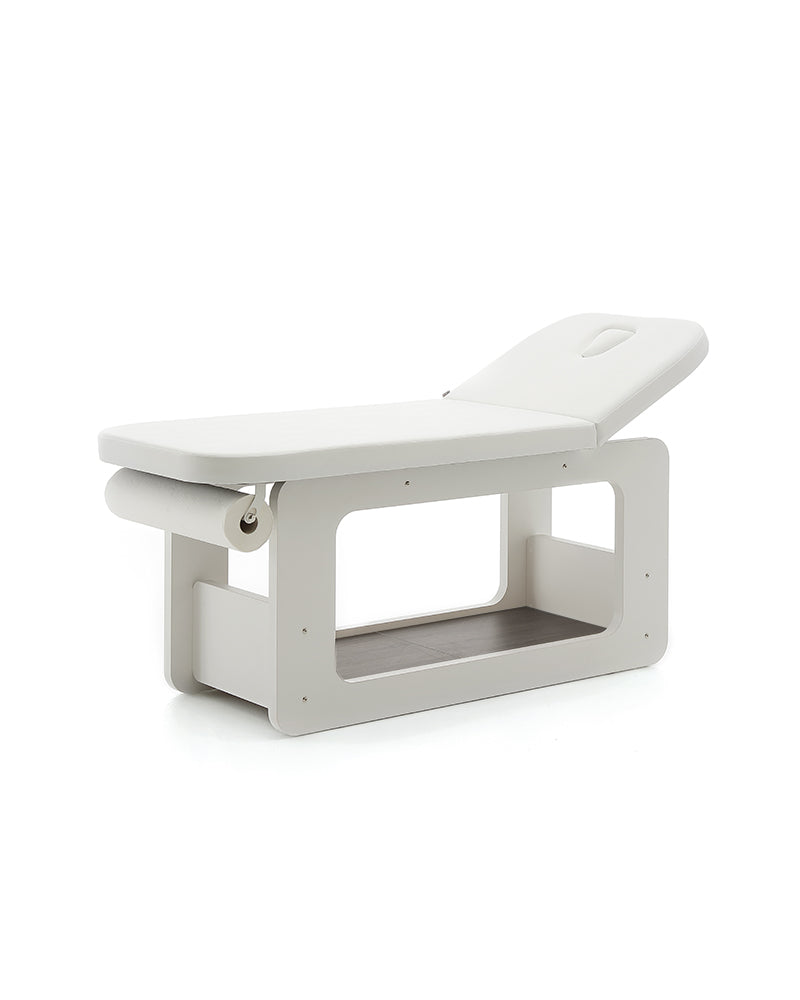 Creo - White treatment table - Dark wood pattern - With heat
