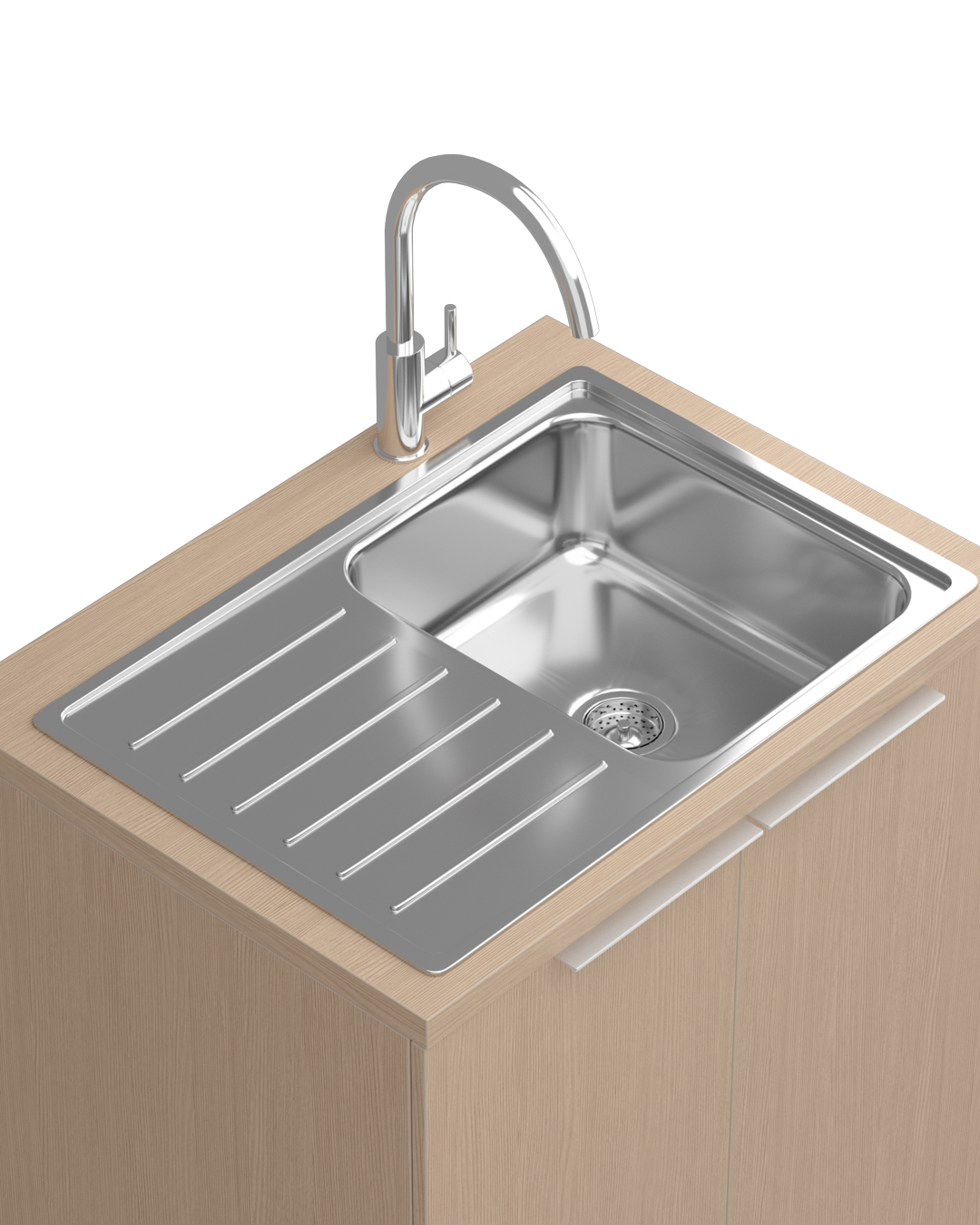 Colorbar hand wash - Washing cabinet in oak pattern - Chrome sink