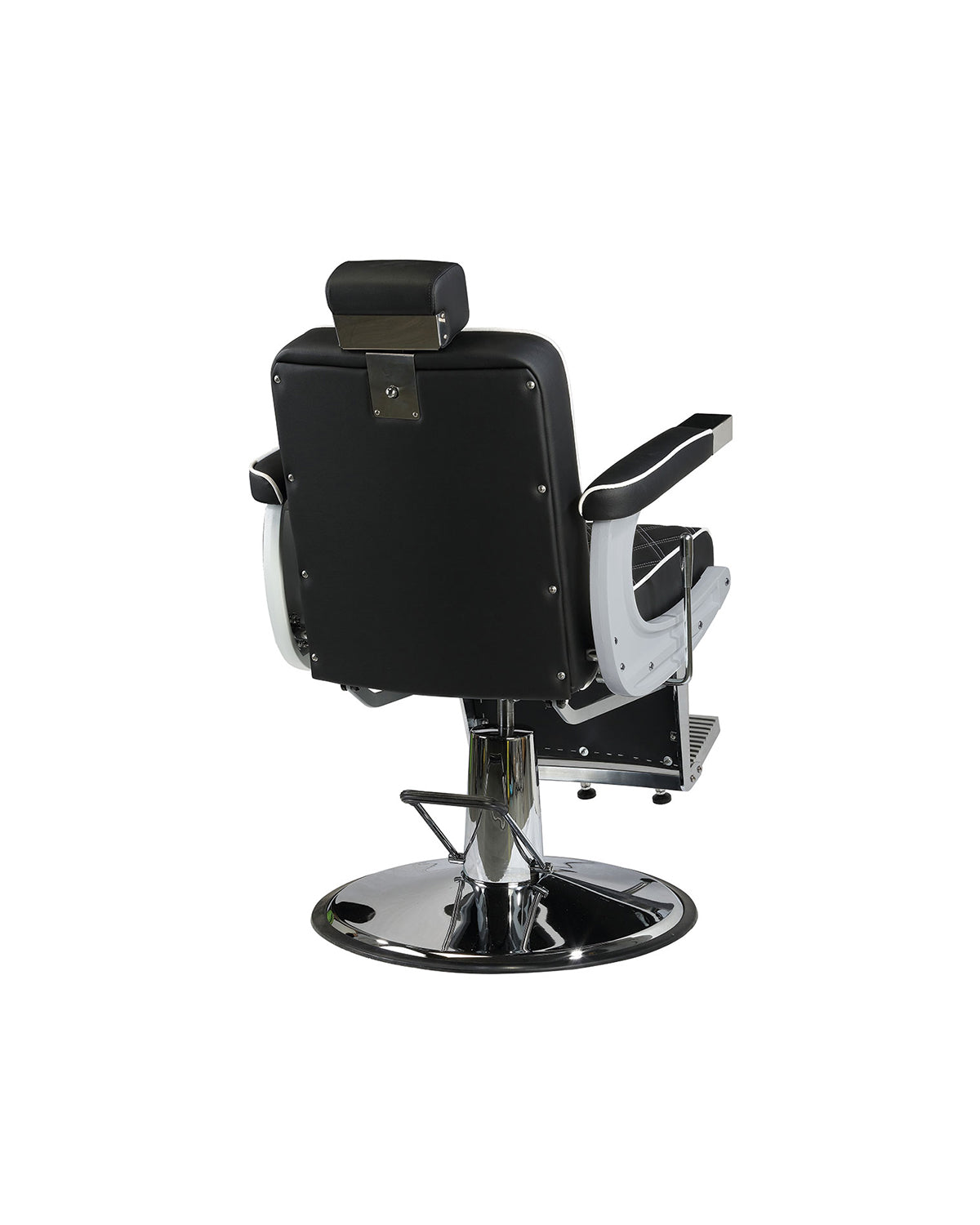 Karl - Black barber chair with white piping and chrome round base