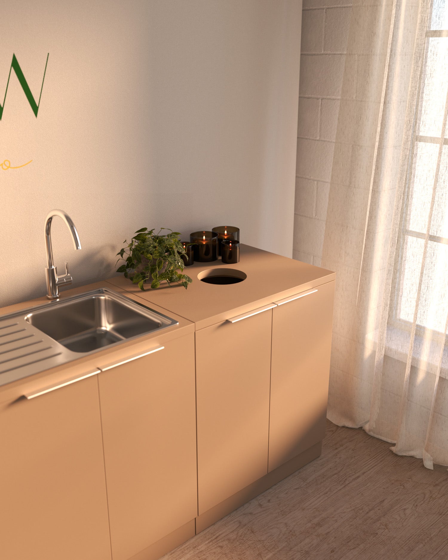 Colorbar washing unit - Beige washing cabinet - Chrome sink