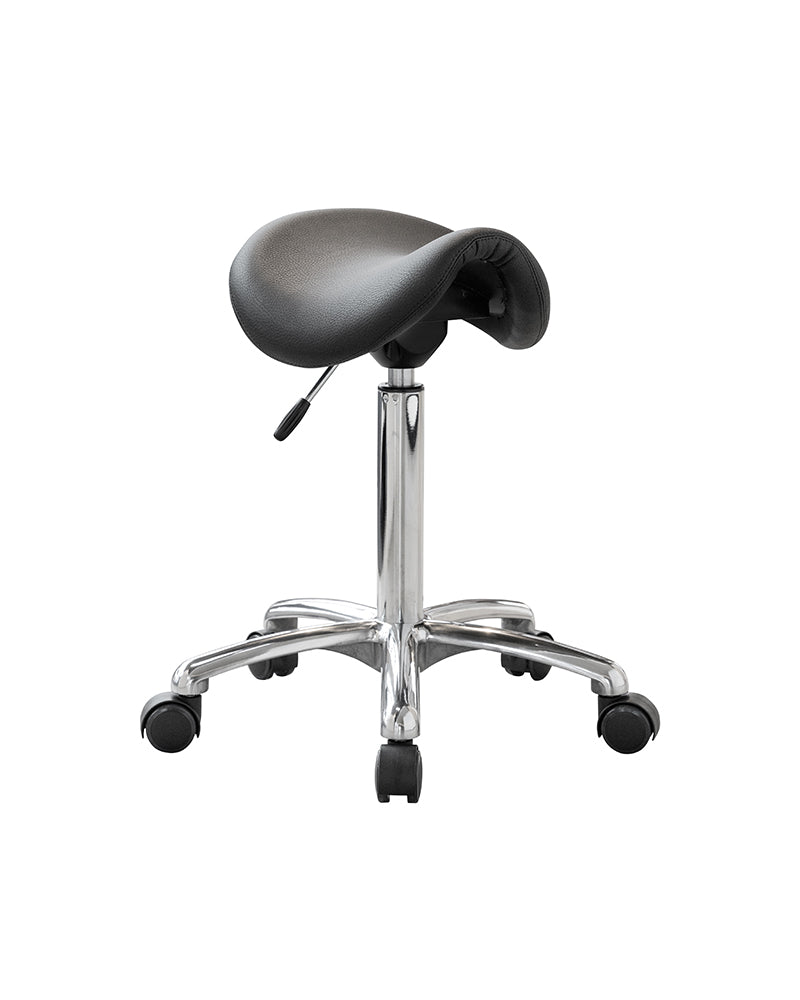 Stella - saddle stool in aluminum with black cover