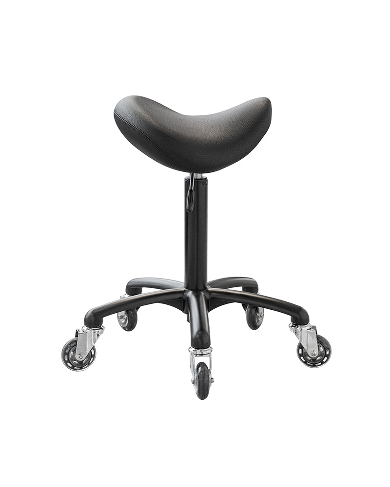 Stella - black saddle stool with black cover and roller wheels