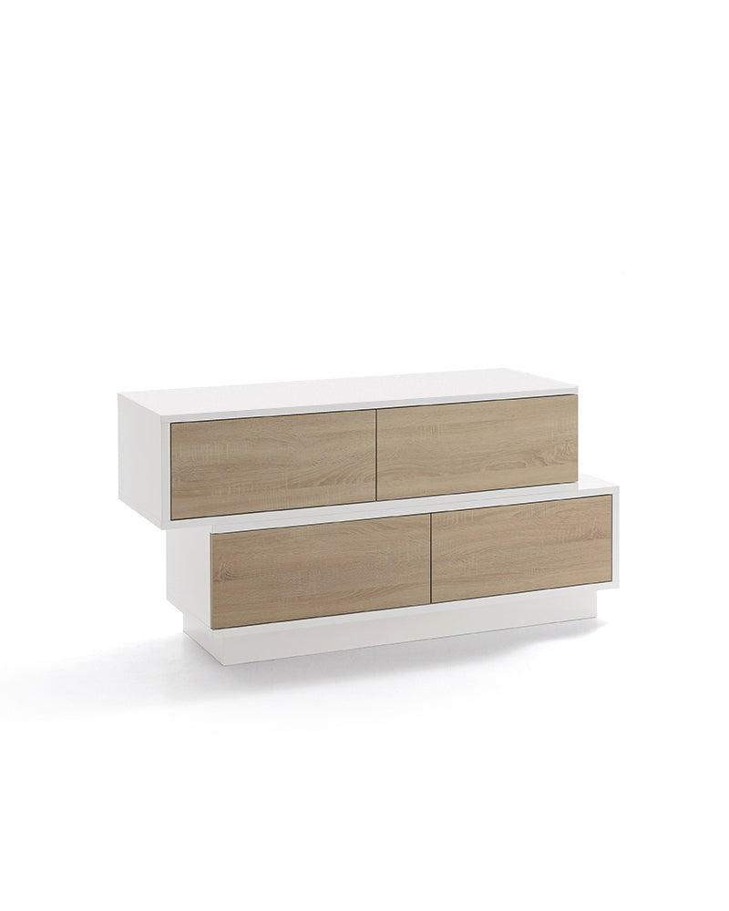 Swing - White reception desk with drawers in oak pattern